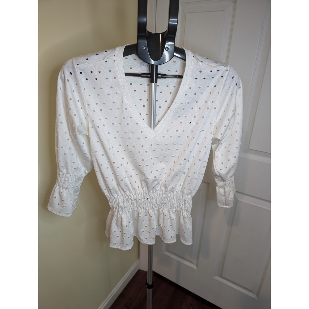 Arkitect Eyelet Blouse Smocked Waist V-Neck 3/4 Sleeve‎ - Size XS